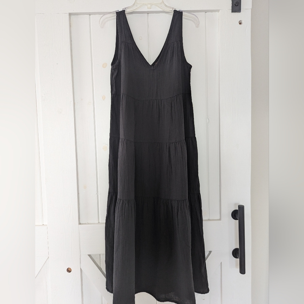 Quince black cotton midi dress